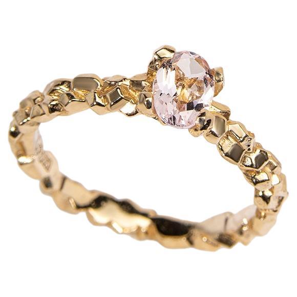 Morganite Gold Ring Crystals Oval Cut Gem Pink Beryl Unisex Engagement