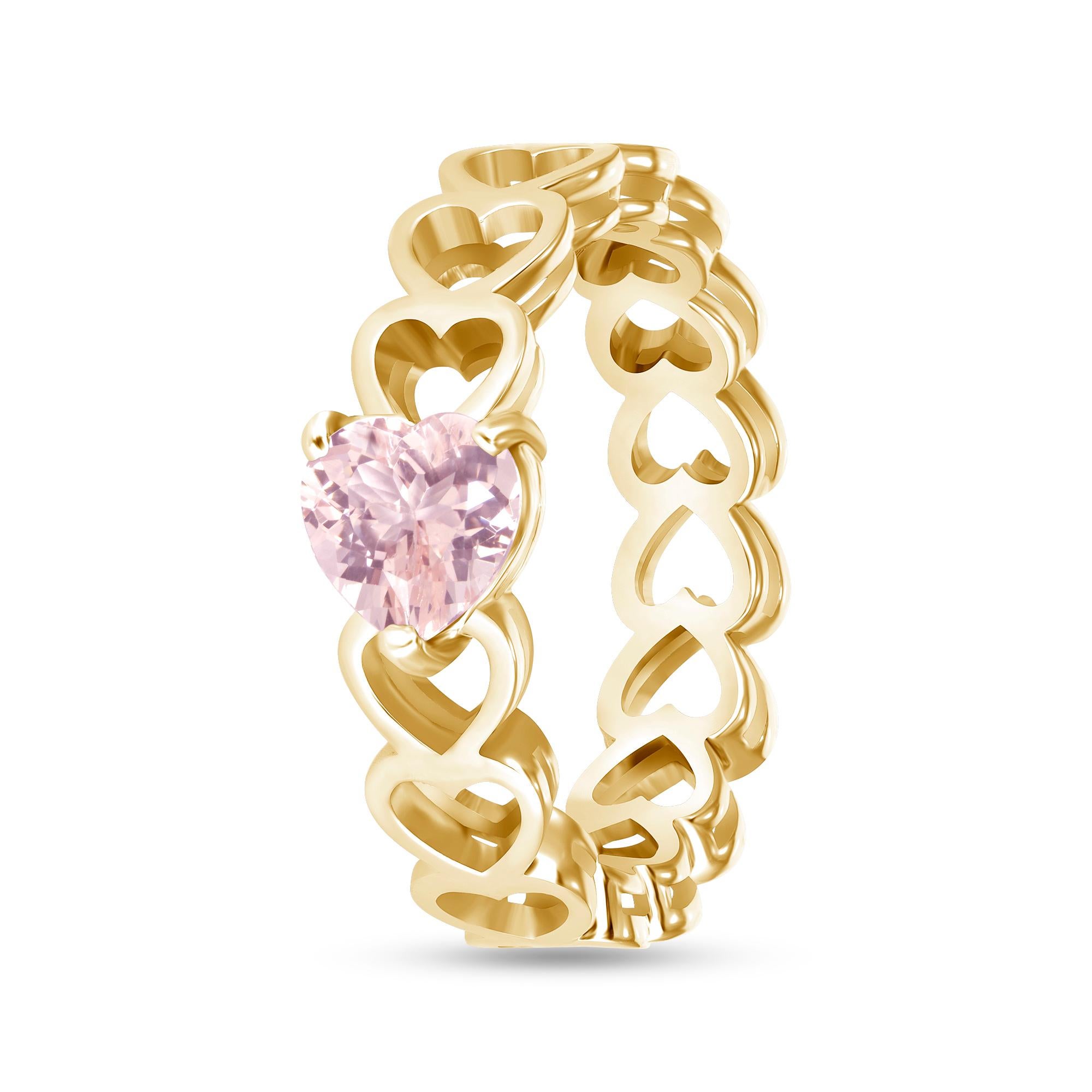 Morganite Heart Ring in 14K Yellow Gold with Satin FInish In New Condition For Sale In Miami Beach, FL