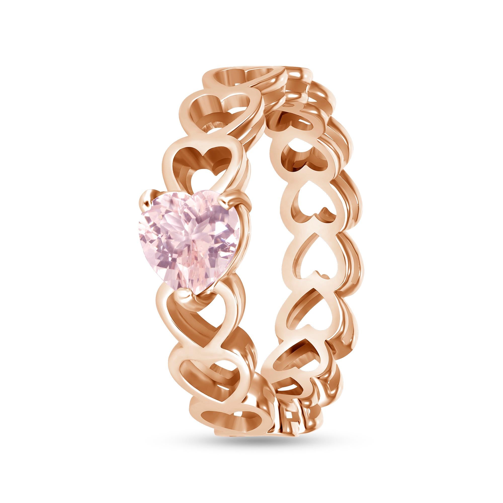 Women's Morganite Heart Ring in 14K Yellow Gold with Satin FInish For Sale