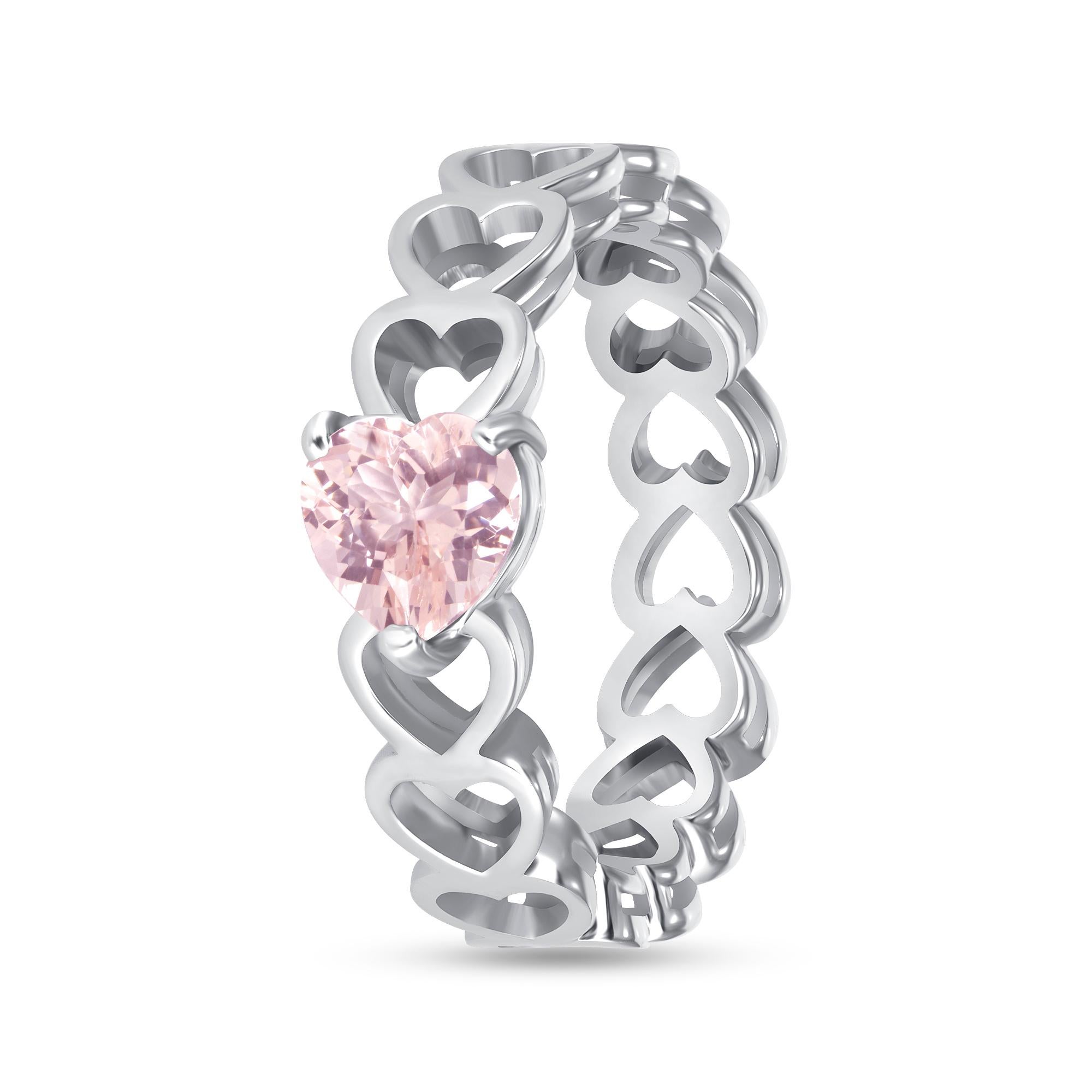 Morganite Heart Ring in 14K Yellow Gold with Satin FInish For Sale 1
