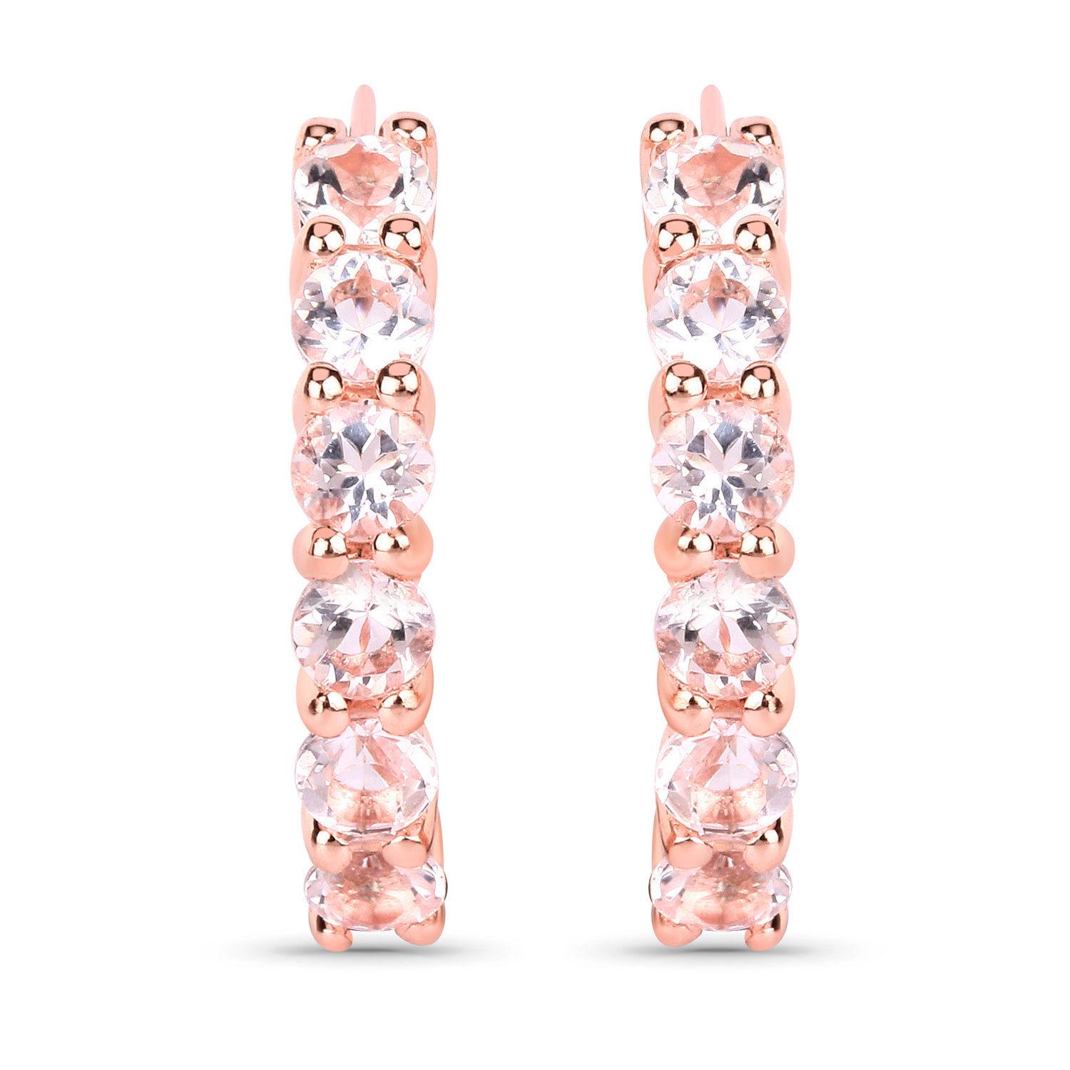 Taille ronde Boucles d'oreilles Morganite 1 carat plaqué or rose 18K Silver en vente