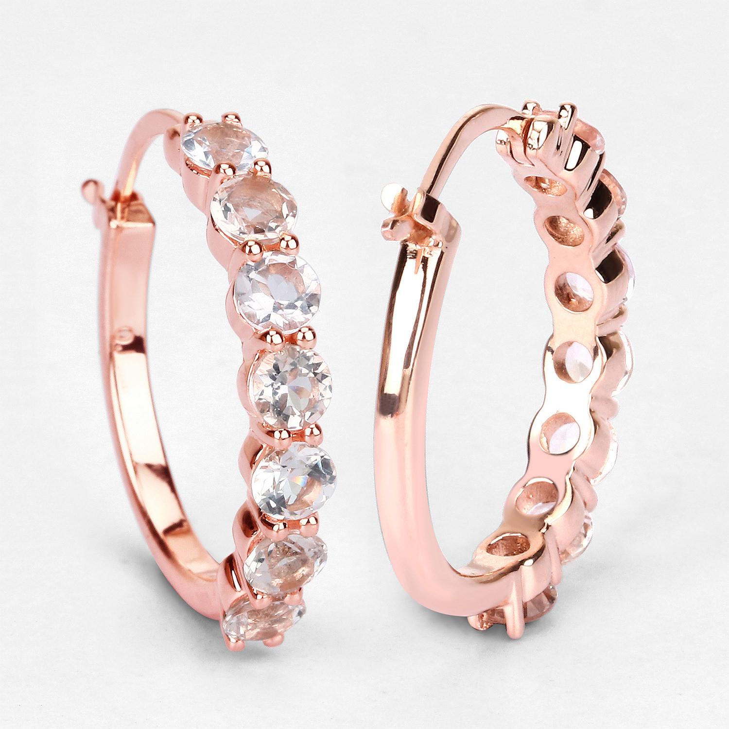 Taille ronde Boucles d'oreilles Morganite 1.6 Carats 14K Rose Gold Plated Silver en vente