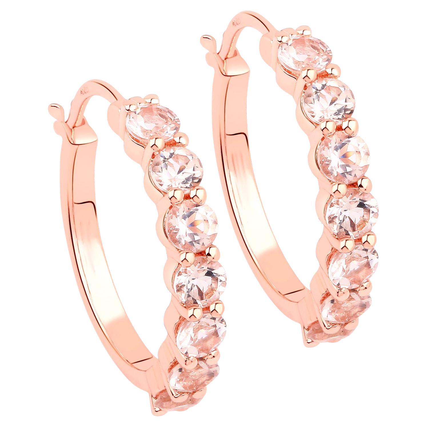 Boucles d
oreilles Morganite 1.6 Carats 14K Rose Gold Plated Silver