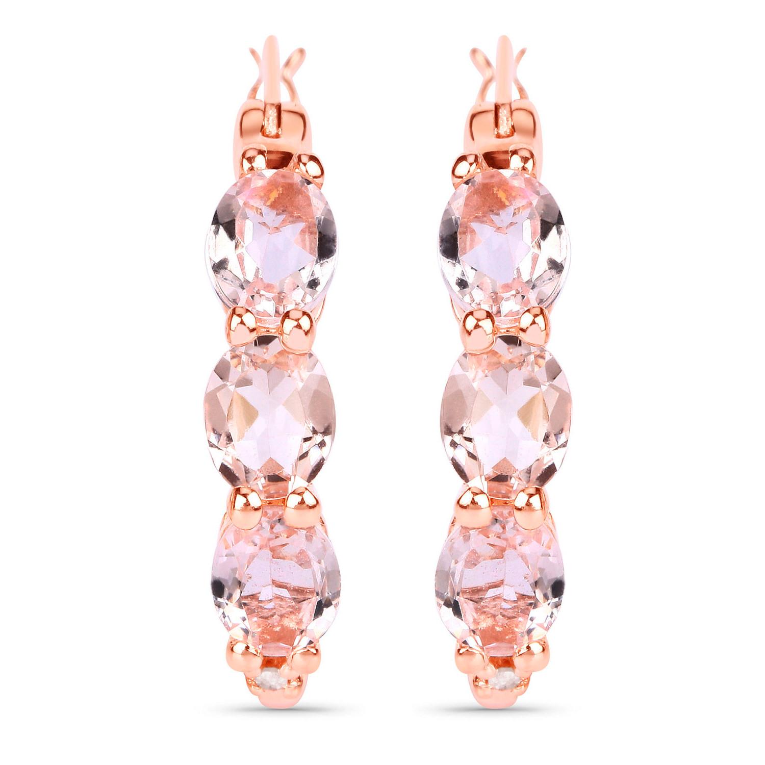 Morganit Ohrringe Diamanten 1,6 Karat 18K Rose Gold Plated Silver (Ovalschliff) im Angebot