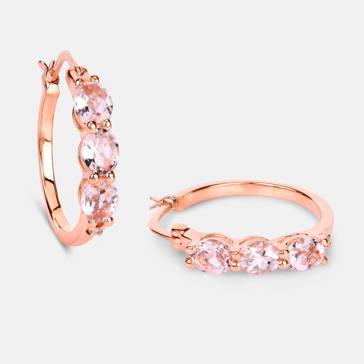 Morganit Ohrringe Diamanten 1,6 Karat 18K Rose Gold Plated Silver im Zustand „Hervorragend“ im Angebot in Punta Gorda, FL