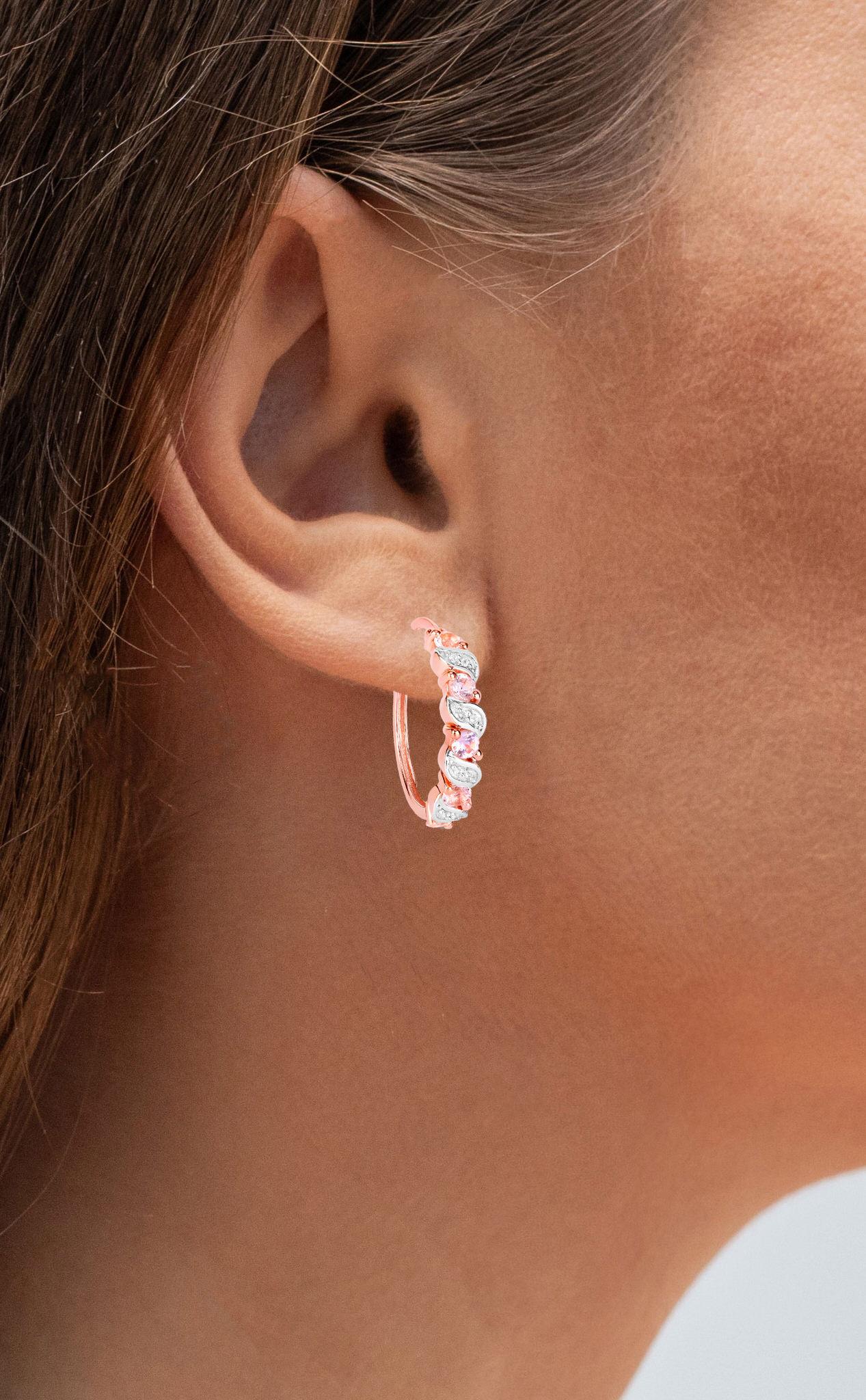 Contemporary Morganite Hoop Earrings White Topaz 1.02 Carats 18K Rose Gold Plated Silver For Sale