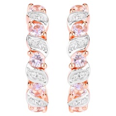 Morganite Hoop Earrings White Topaz 1.02 Carats 18K Rose Gold Plated Silver