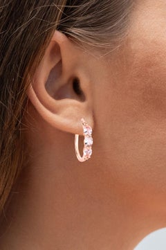 Morganite Hoop Earrings With Diamonds 1.61 Carats Gold Plated Silver