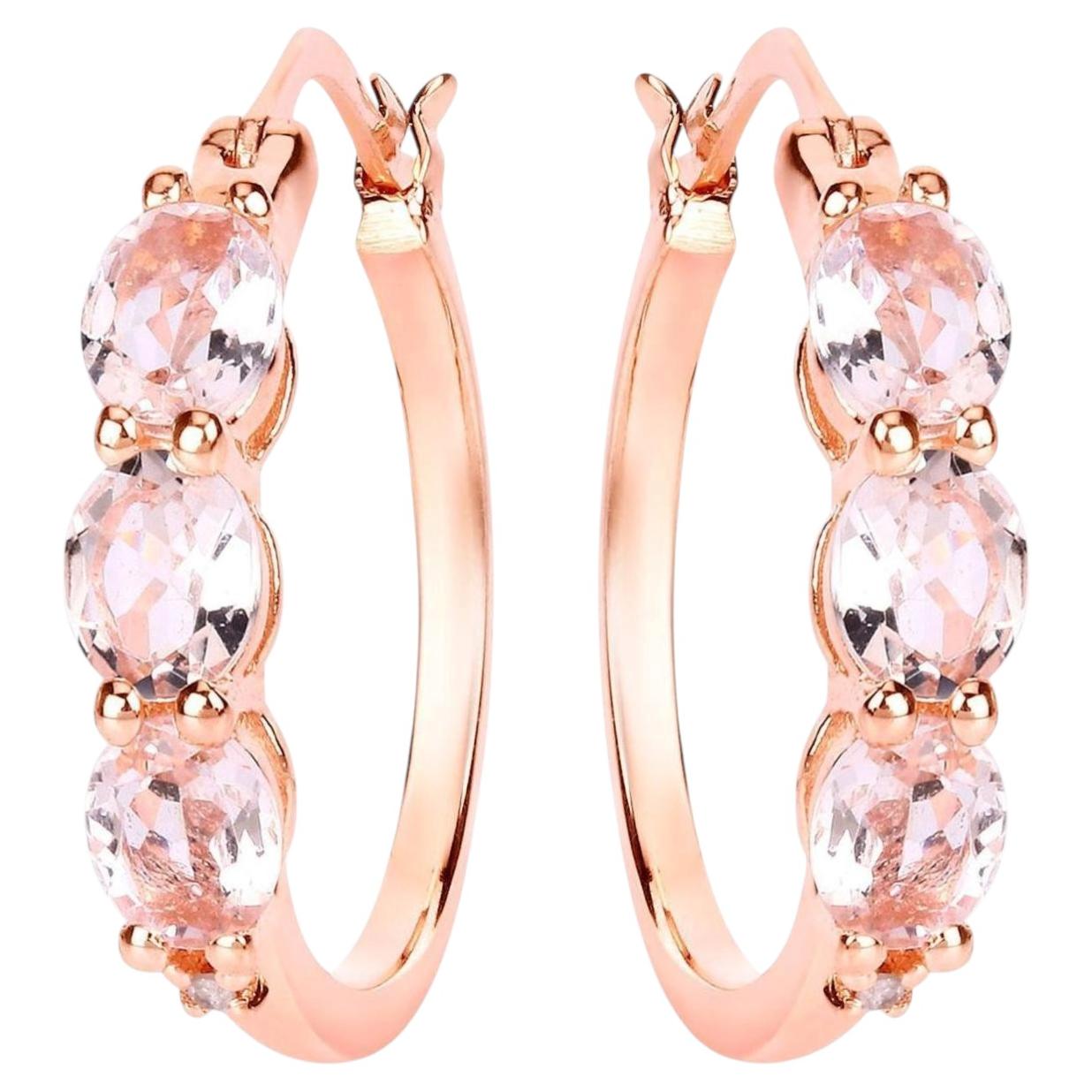 Pendientes de aro de morganita con diamantes (1,61 quilates), plata chapada en oro