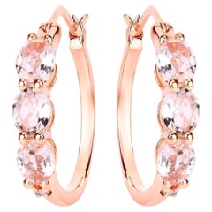 Morganite Hoop Earrings With Diamonds 1.61 Carats Gold Plated Silver