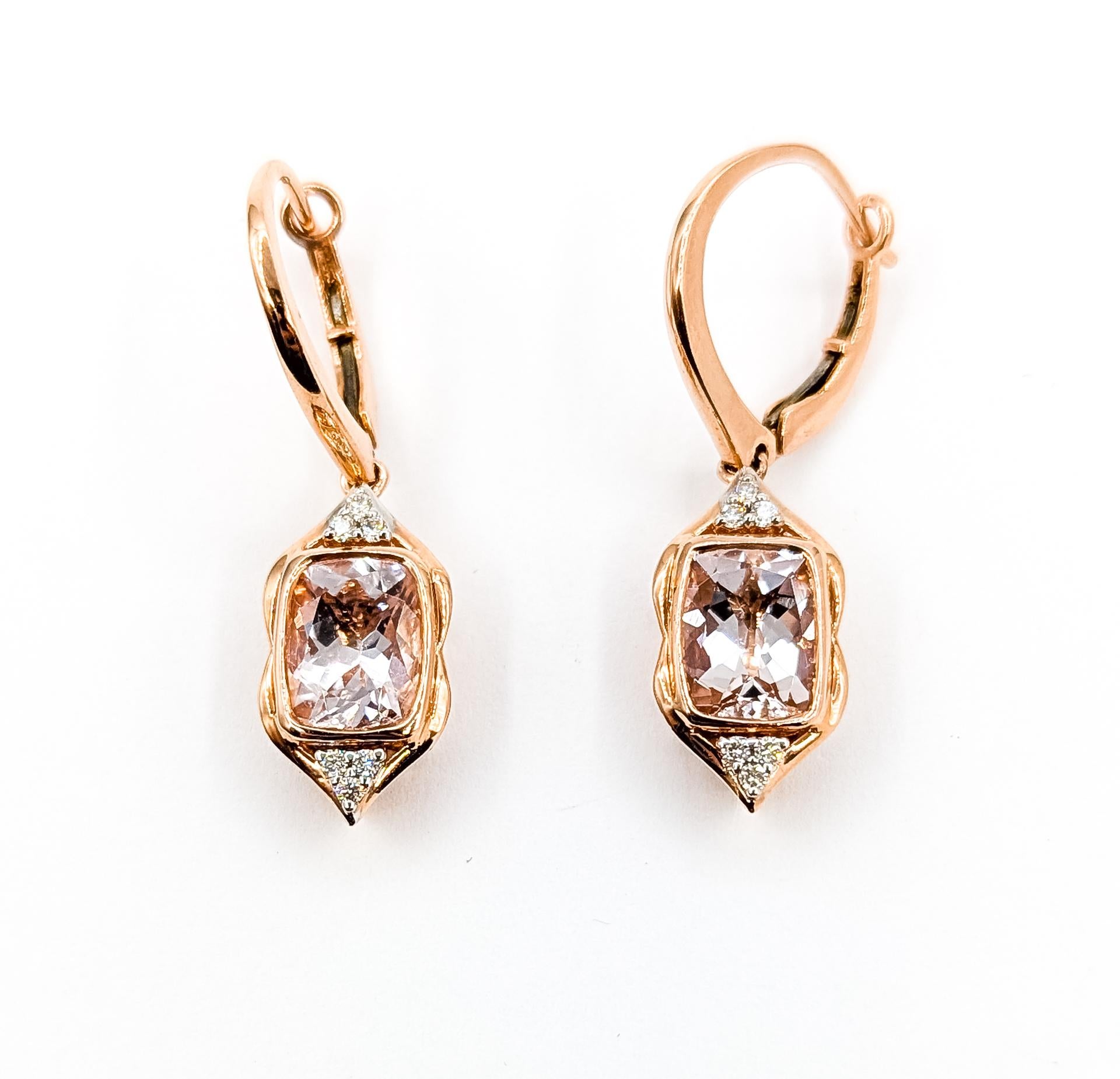 Orecchini pendenti a leva con morganite in oro rosa 14k In condizioni ottime in vendita a Bloomington, MN