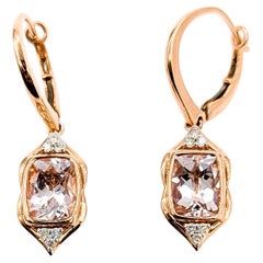 Orecchini pendenti a leva con morganite in oro rosa 14k