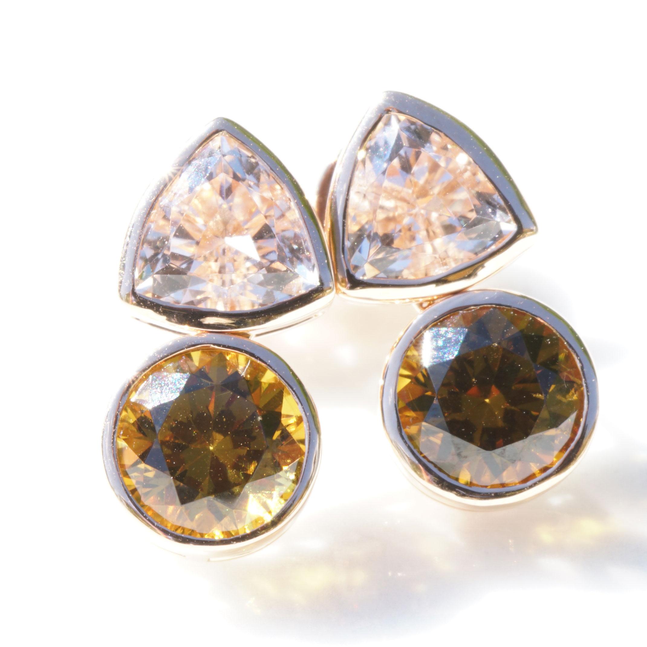 Modern Morganite Mali Garnet Ear Studs 18 Kt Rose Gold Madagascar Meets Mali So Elegant For Sale