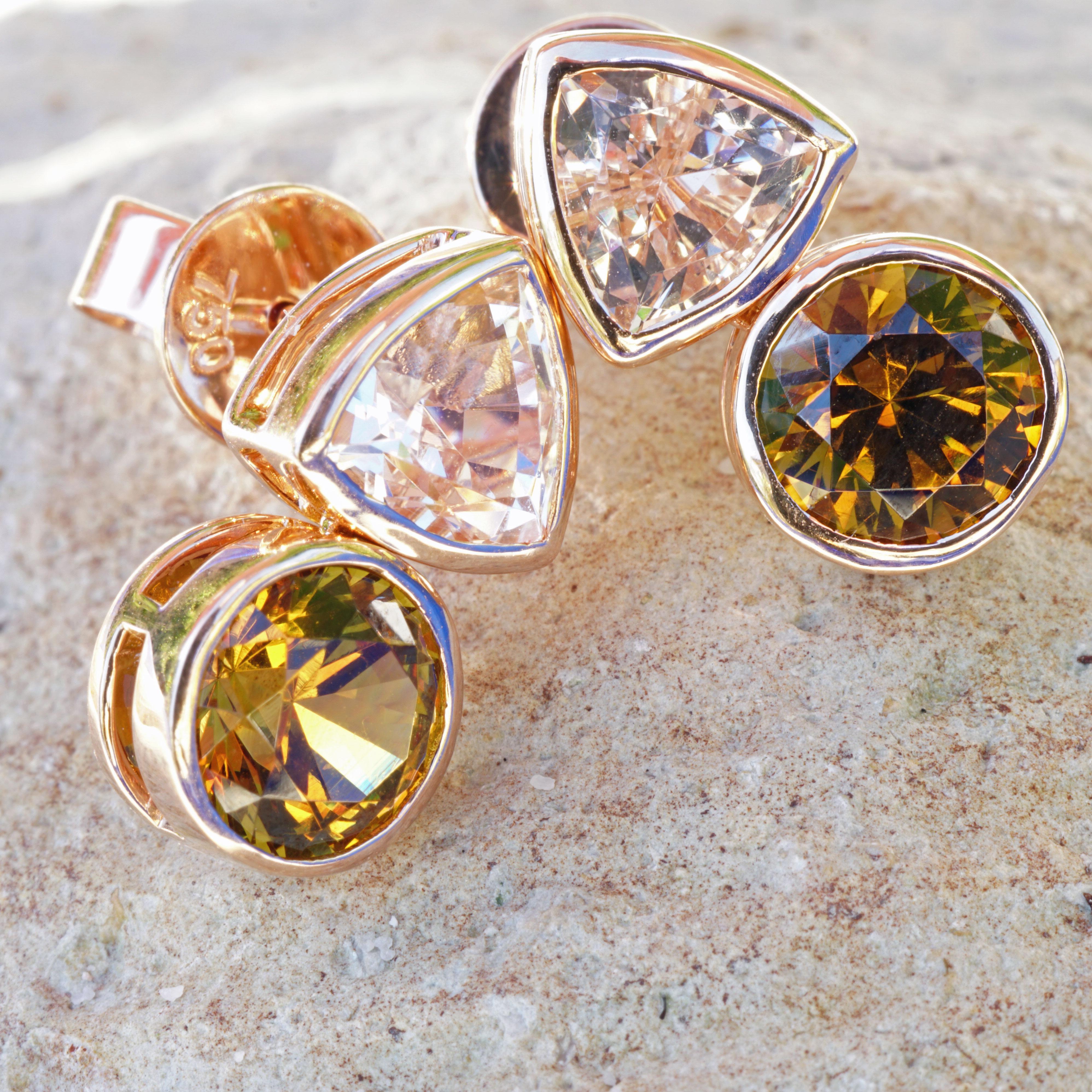 Emerald Cut Morganite Mali Garnet Ear Studs 18 Kt Rose Gold Madagascar Meets Mali So Elegant For Sale