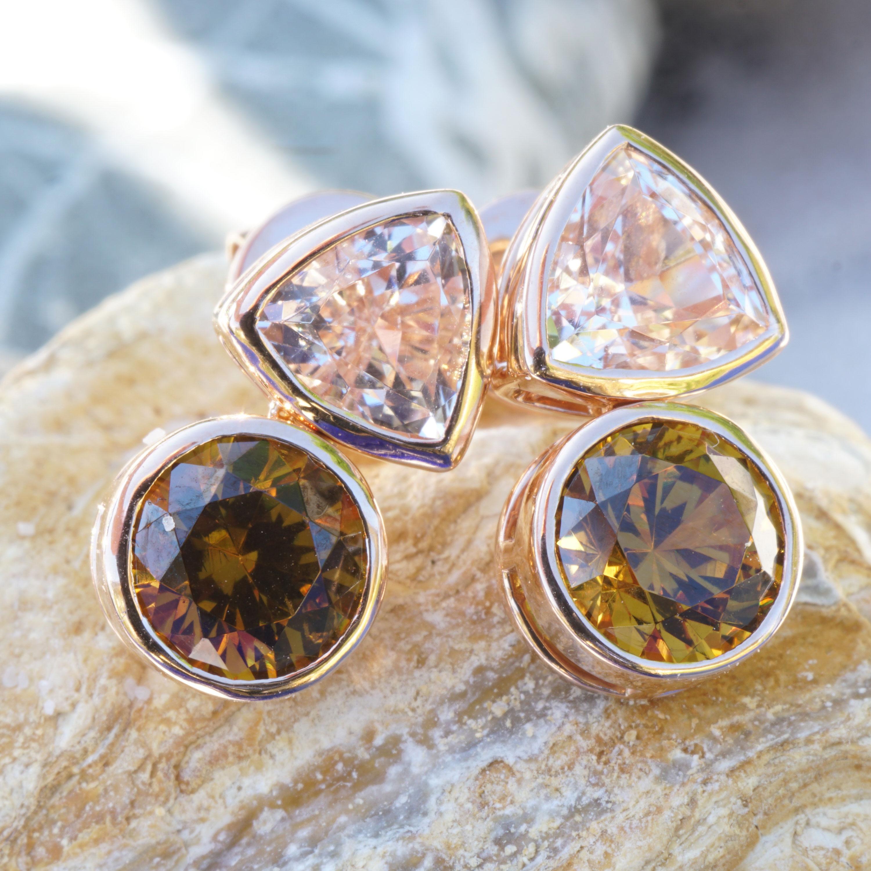 Morganite Mali Garnet Ear Studs 18 Kt Rose Gold Madagascar Meets Mali So Elegant In New Condition For Sale In Viena, Viena