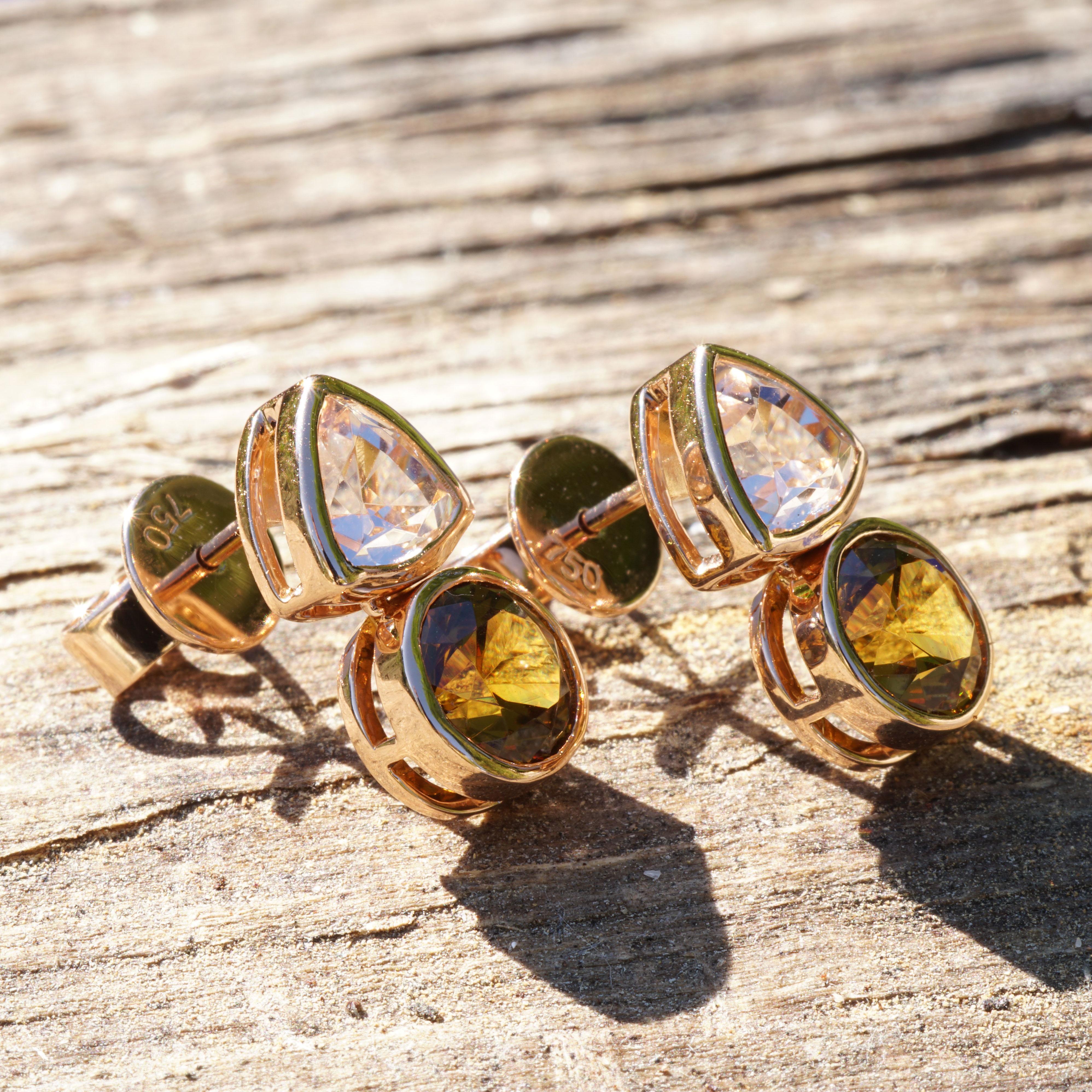 Morganite Mali Garnet Ear Studs 18 Kt Rose Gold Madagascar Meets Mali So Elegant For Sale 2