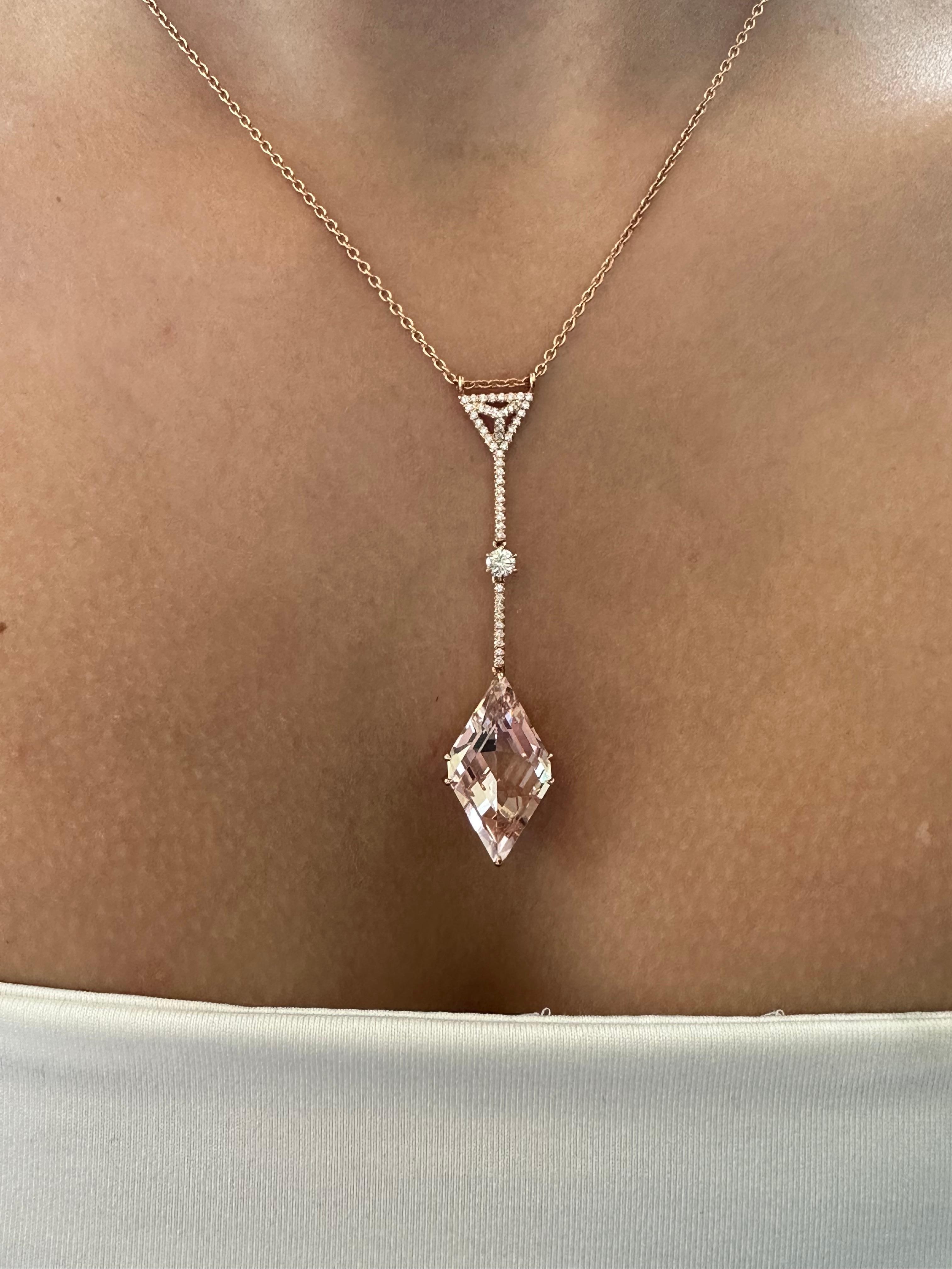 beverly hills diamond halo and morganite pendant