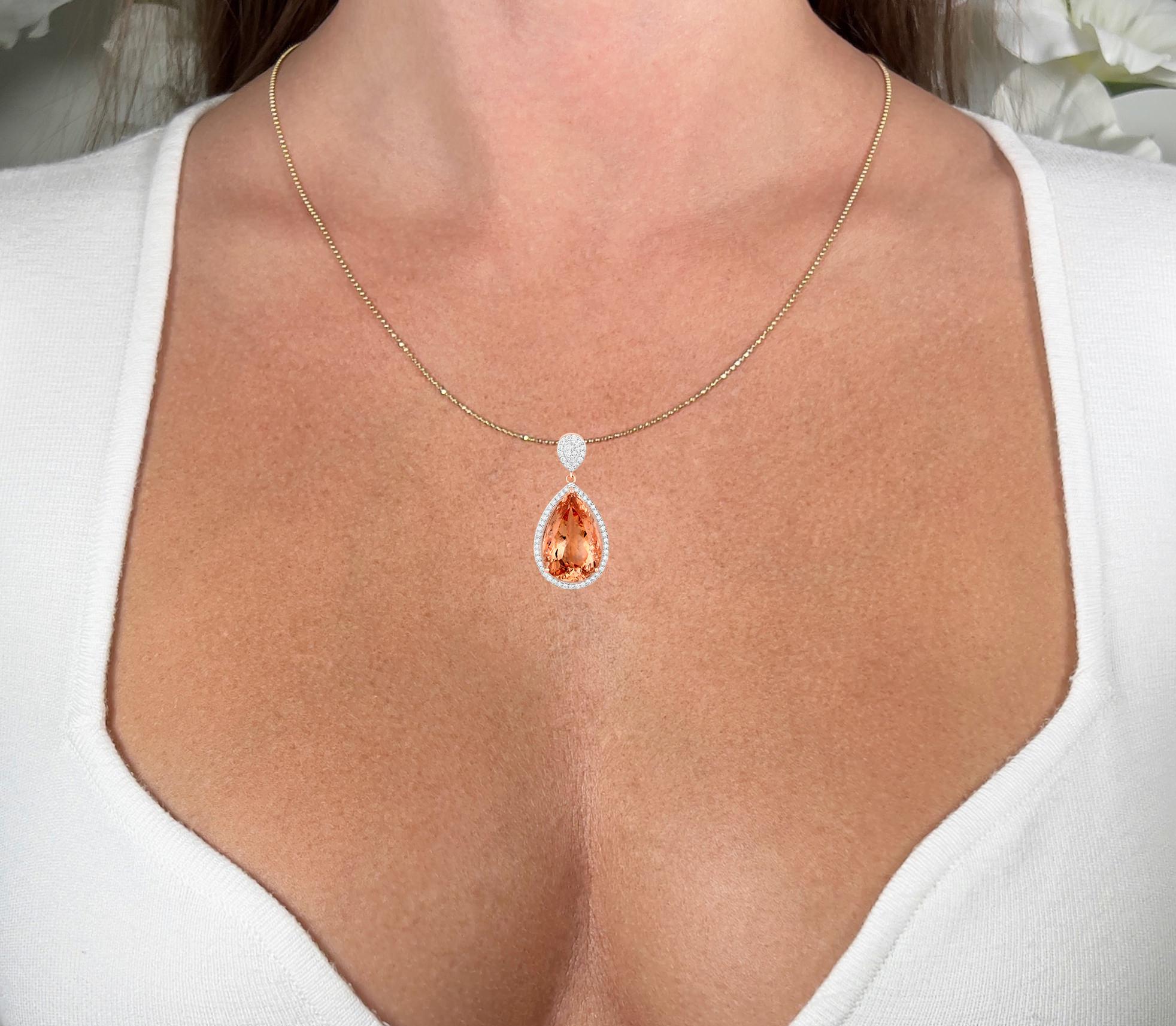 It comes with the Gemological Appraisal by GIA GG/AJP
All Gemstones are Natural
Pear Morganite = 12.77 Carat
62 Round Diamonds = 0.50 Carats
Metal: 14K Rose Gold
Pendant Dimensions: 35 x 17 mm
