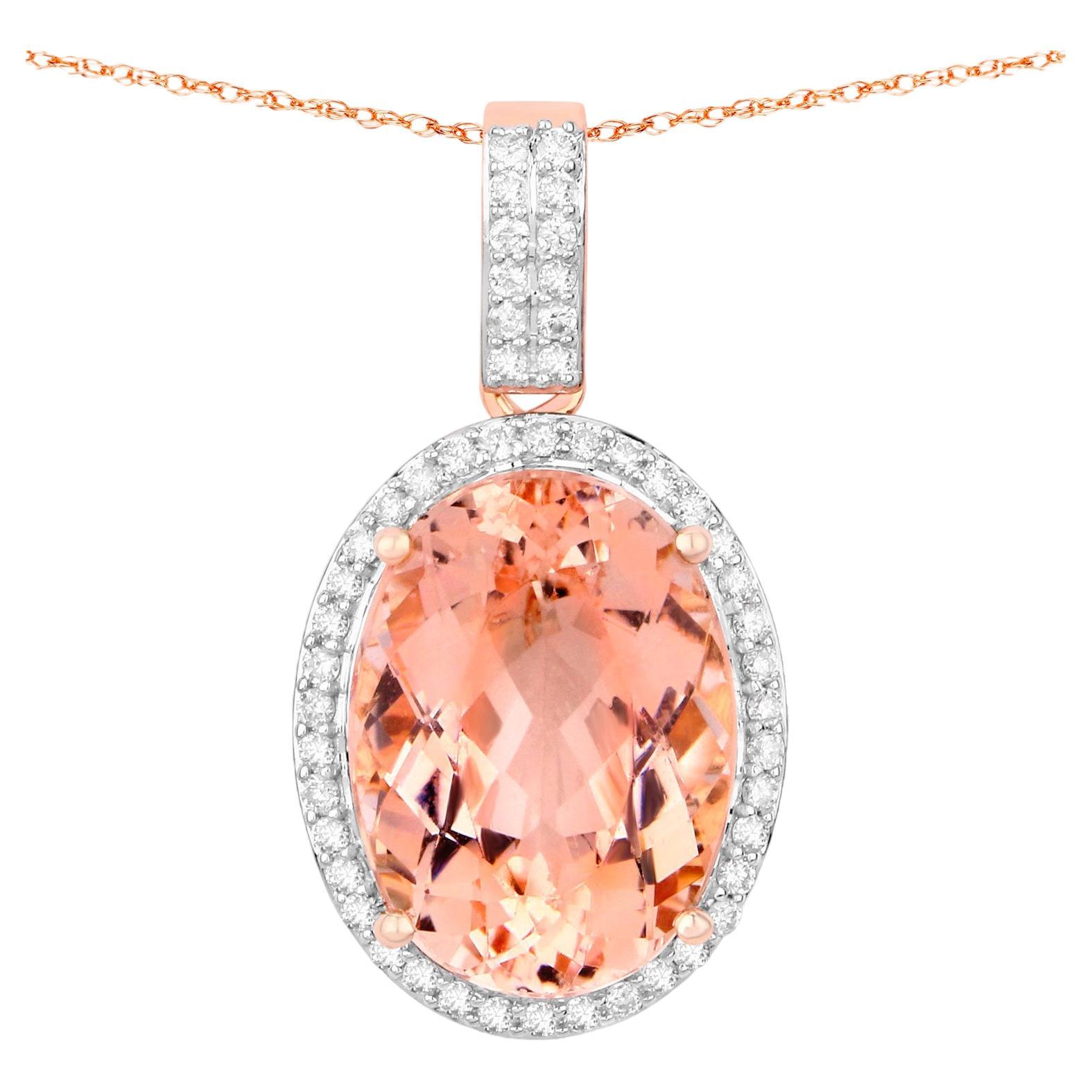 Morganite and Diamond Halo Pendant