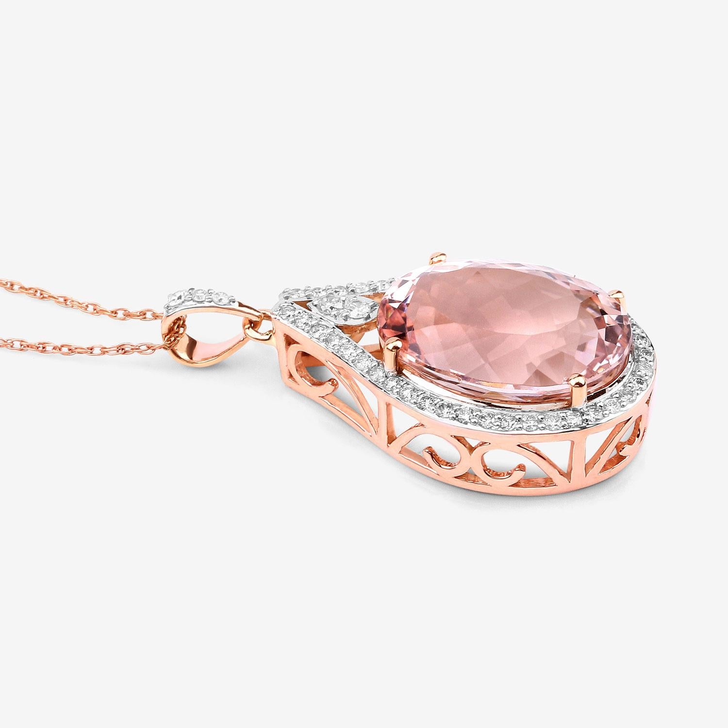 Contemporary Morganite Necklace With Diamonds 9.31 Carats 14K Rose Gold For Sale