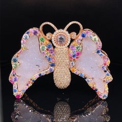 Morganite Necklace with Multi Color Gemstone Jubilee Butterfly Clasp and Brooch