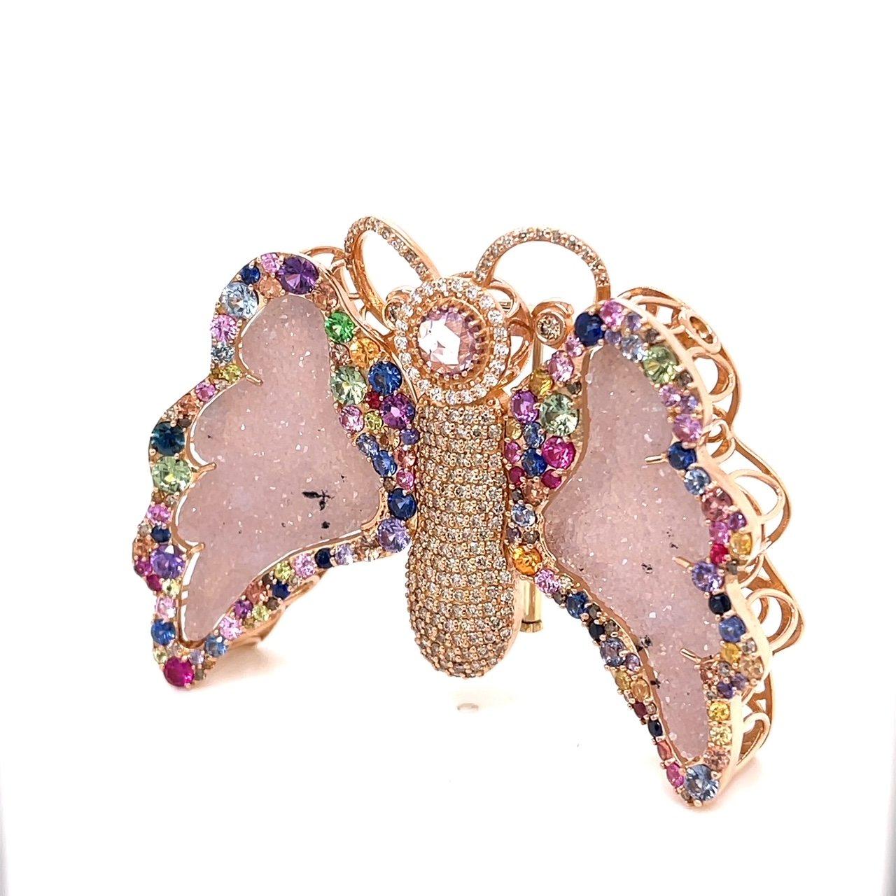 Contemporary Morganite Necklace with Multi Color Gemstone Jubilee Butterfly Clasp and Brooch For Sale