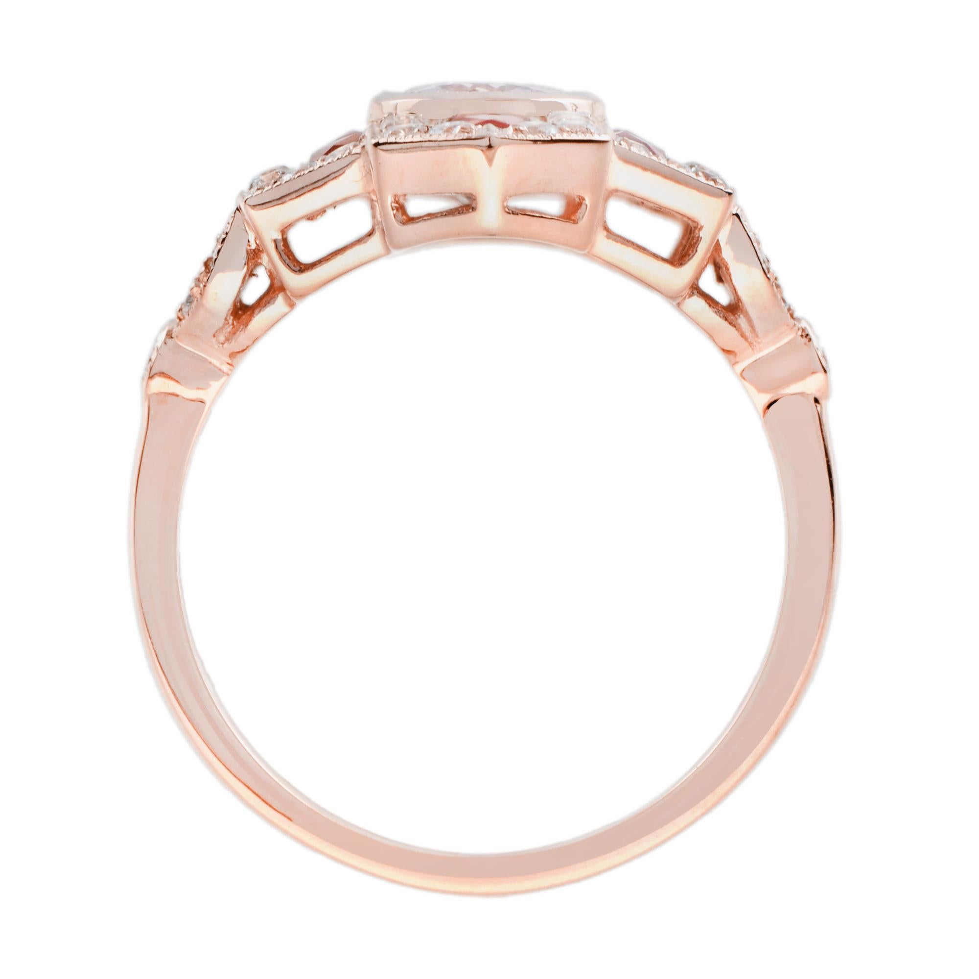 Donna Anello da cena in stile Art Déco con diamante e zaffiro arancione morganite in oro rosa 14K in vendita