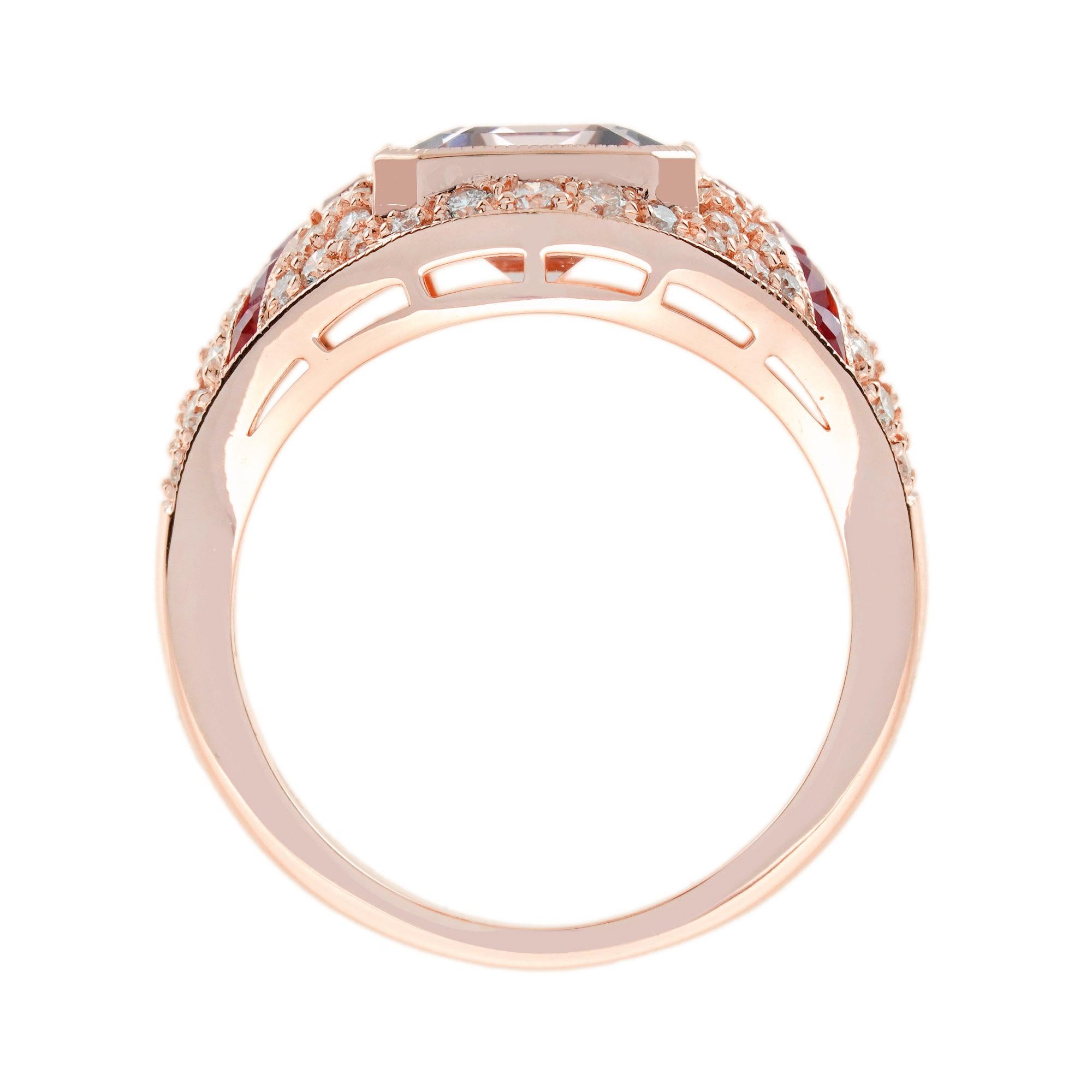 Anello di fidanzamento in stile Art Deco con zaffiro arancione e morganite in oro 18 carati in vendita 2