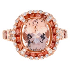Morganit Orange Saphir Diamant Art Deco Stil Halo-Ring aus 14K Roségold
