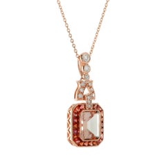 Morganite Orange Sapphire Diamond Art Deco Style Necklace in 14K Rose Gold