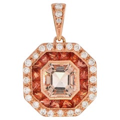Morganit Orange Saphir Diamant Art Deco Stil Anhänger aus 14K Roségold