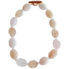 Morganite Oval Slabs Rose Quartz Rhodochrosite Inlay Toggle, Bettina Necklace