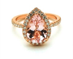 Morganite Peach Diamond ring 18KT gold Fleur De Lis design Canadian diamonds