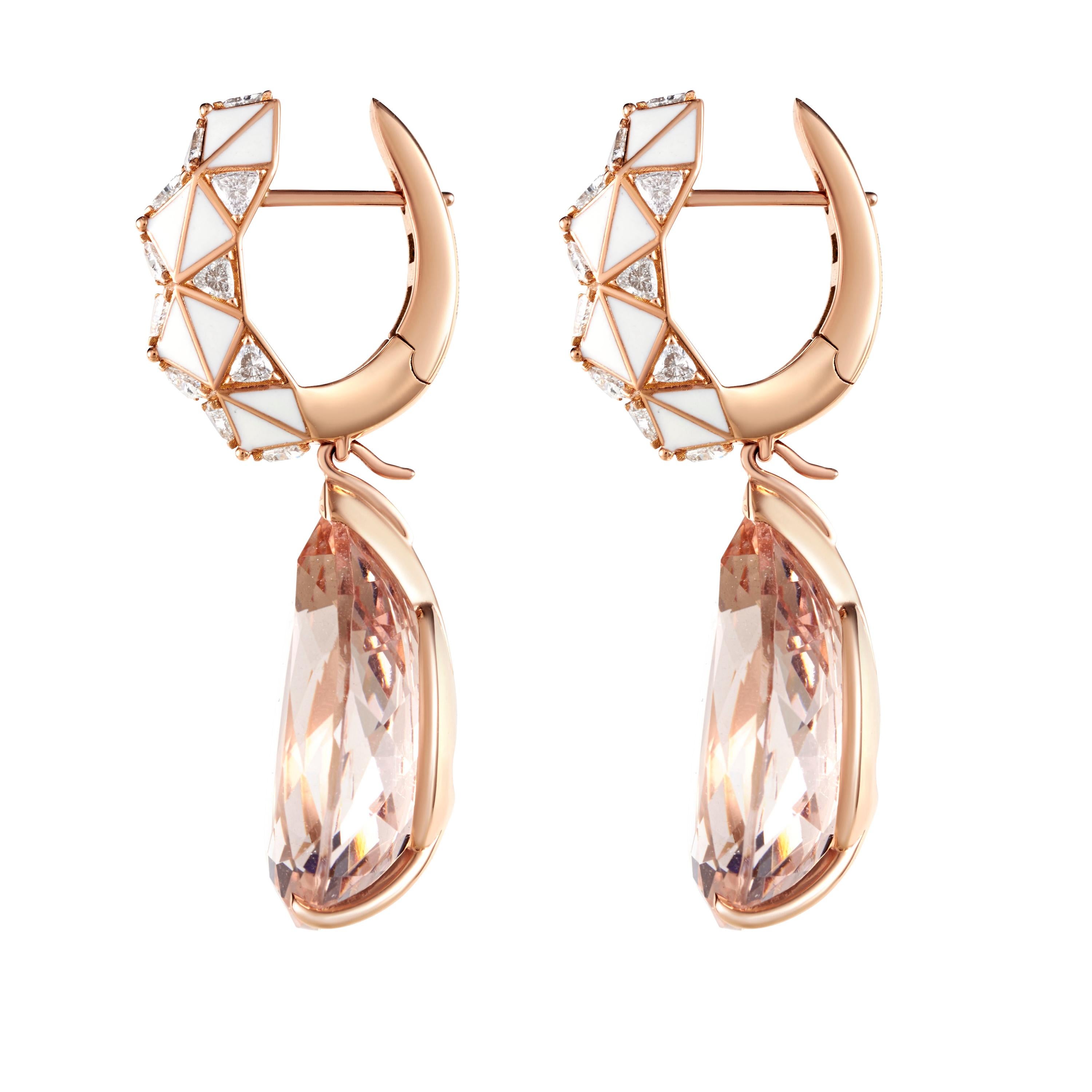 Contemporary Morganite Pear Cut and Diamond Earrings For Sale