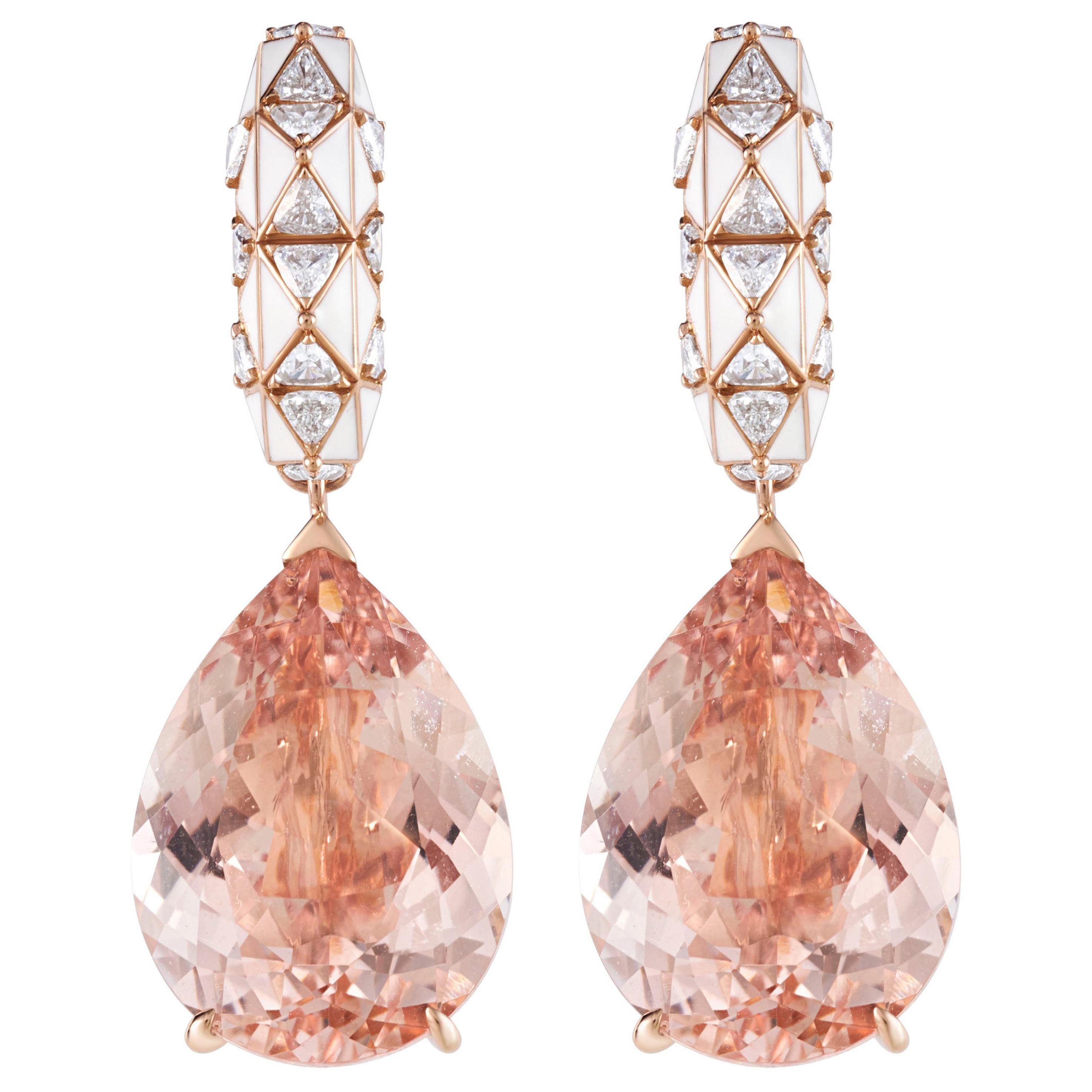 Morganite Pear Cut and Diamond Earrings For Sale