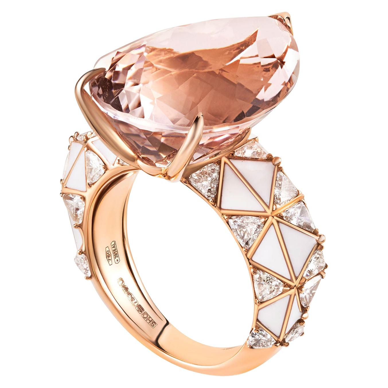 Morganite Pear Cut and Diamond Ring For Sale
