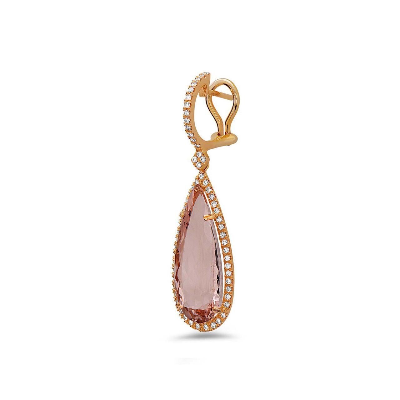 Modern Morganite Pear Shape Drop Earrings in 18K Rose Gold For Sale