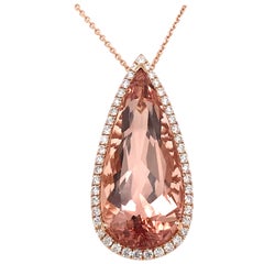 Morganite Pear Shape with Diamond on Pendant Necklaces Rose Gold 18 Karat