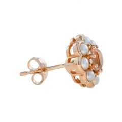 Morganite &  Pearl Halo Set Floral Stud 14K Rose Gold Stud Earrings