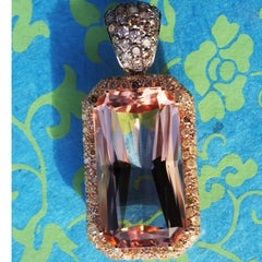 Morganite Pendant 15 Carat Gem Multicolor Diamonds Total 1.66 Ct Made in Italy