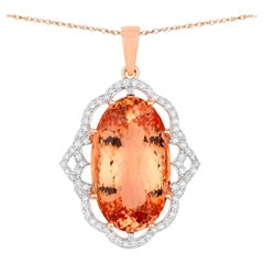 Morganit-Anhänger Halskette Diamanten 27 Karat 14K Roségold