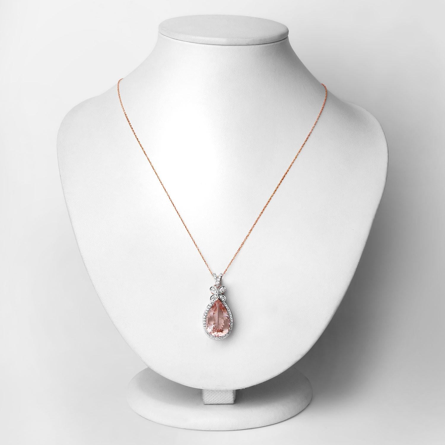 Contemporary Morganite Pendant Necklace Diamond Setting 8.12 Carats 14K Rose Gold For Sale