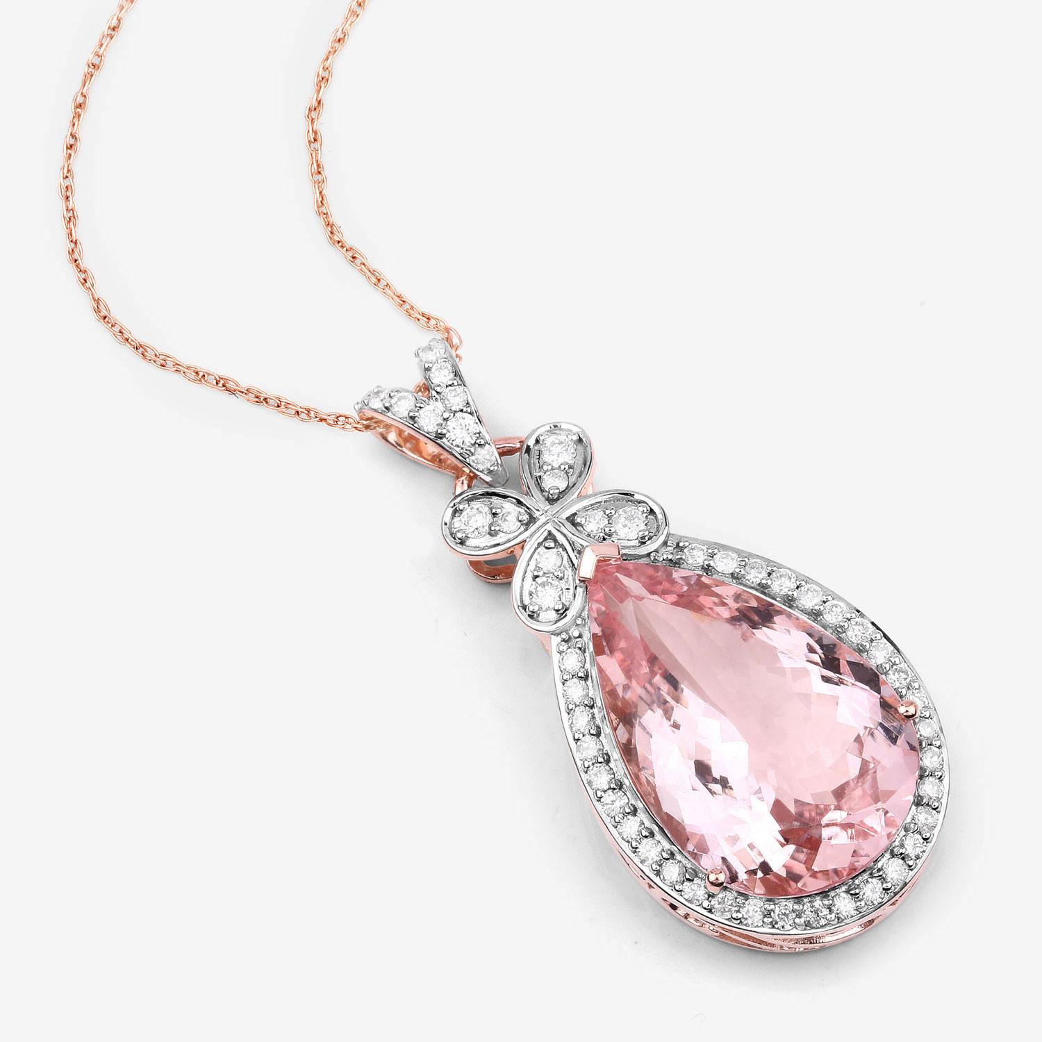 Women's or Men's Morganite Pendant Necklace Diamond Setting 8.12 Carats 14K Rose Gold For Sale
