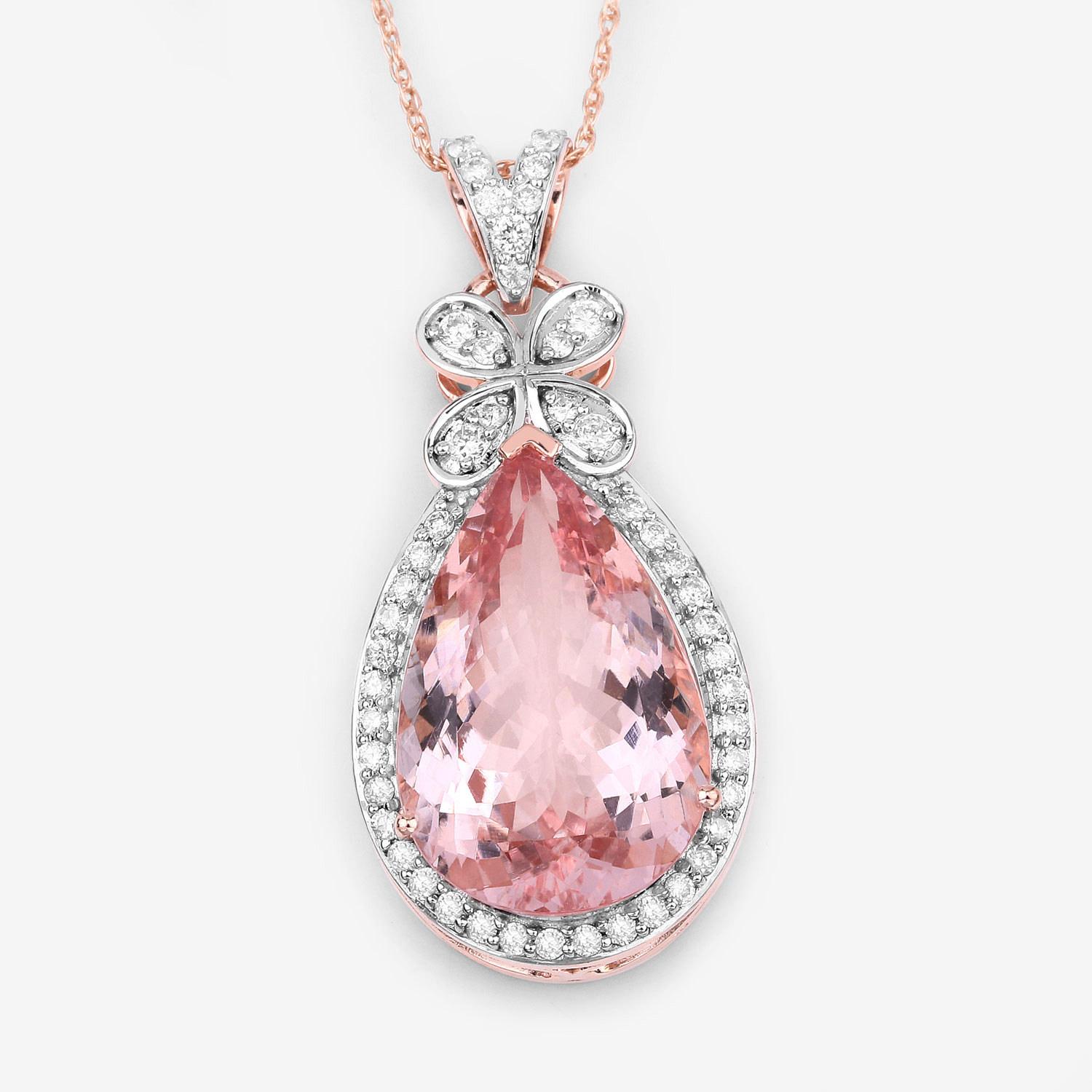Morganite Pendant Necklace Diamond Setting 8.12 Carats 14K Rose Gold For Sale 1