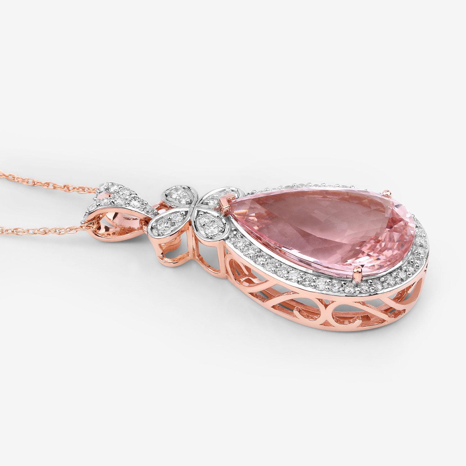 Collana con ciondolo di morganite con diamanti 8,12 carati in oro rosa 14K in vendita 2