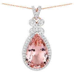 Morganite Pendant Necklace Diamond Setting 8.12 Carats 14K Rose Gold