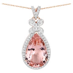 Collar Colgante Morganita Engaste Diamantes 8.12 Quilates Oro Rosa 14K