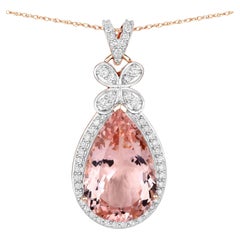 Morganit-Anhänger-Halskette mit Diamantfassung 8,12 Karat 14K Roségold