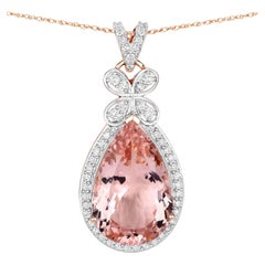 Morganite Pendant Necklace Diamond Setting 8.12 Carats 14K Rose Gold