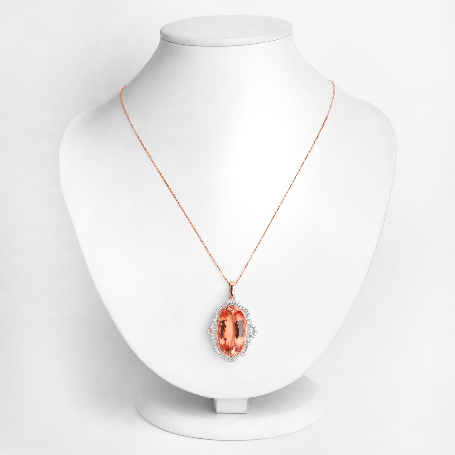 Contemporary Morganite Pendant Necklace Diamonds 27 Carats 14K Rose Gold For Sale